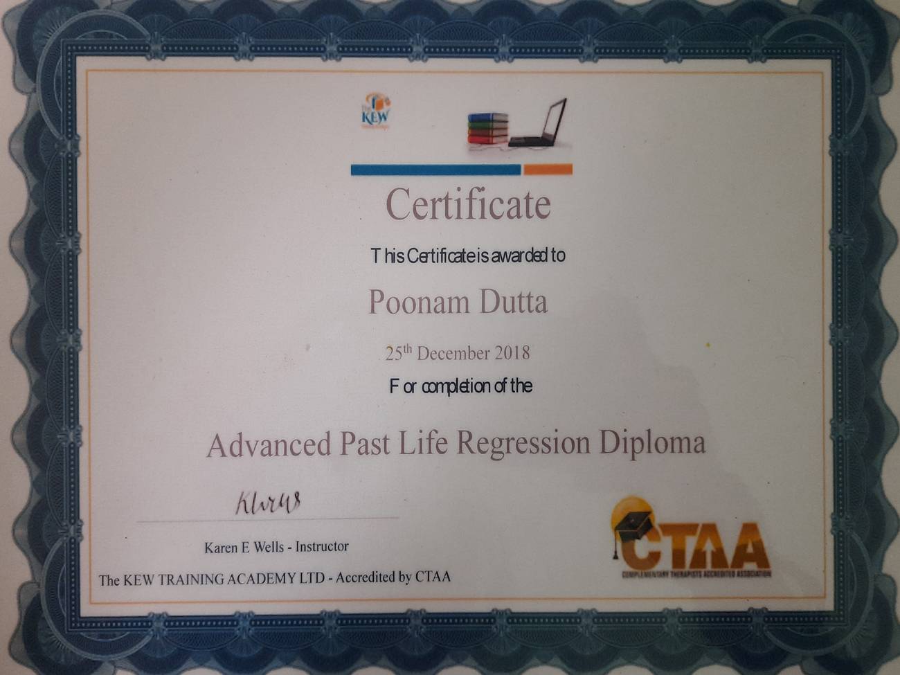 Poonam Dutta advancesd past life regression diploma