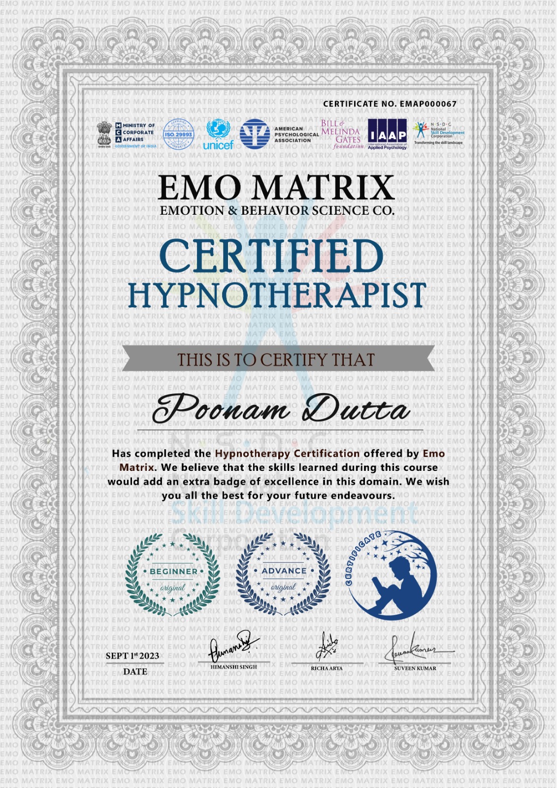 poonam dutta certified hypnotherapist